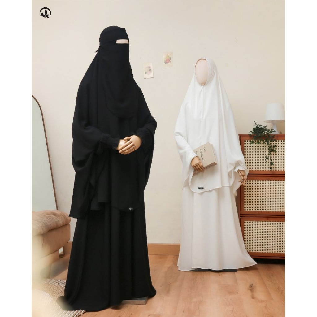 UkHijab HAMEEDA Gamis set Hijab bahan Marina silk anti Uv | Gamis set Cadar Murah berkualitas| Gamis