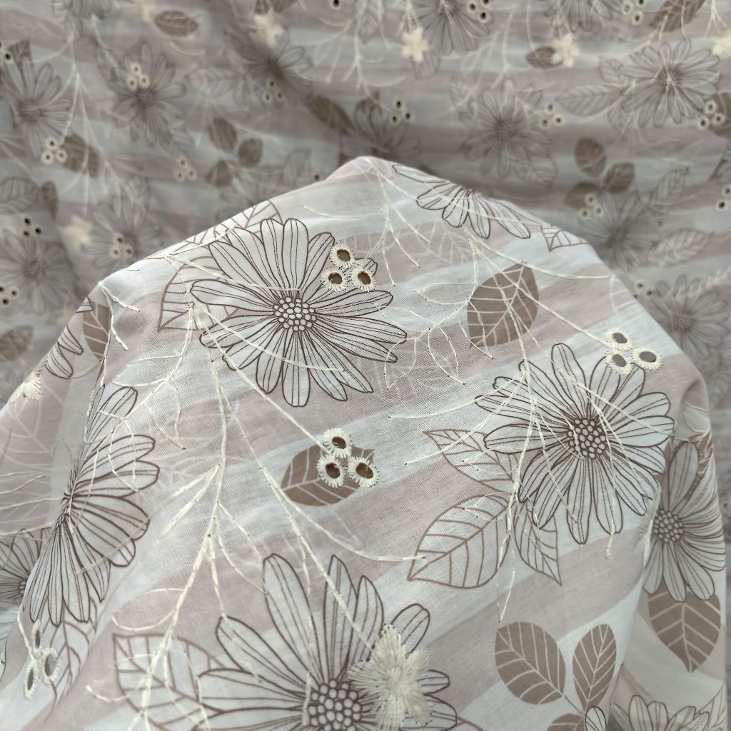 kain bordir - kain katun bordir premium bunga elegan dan mewah{putih}