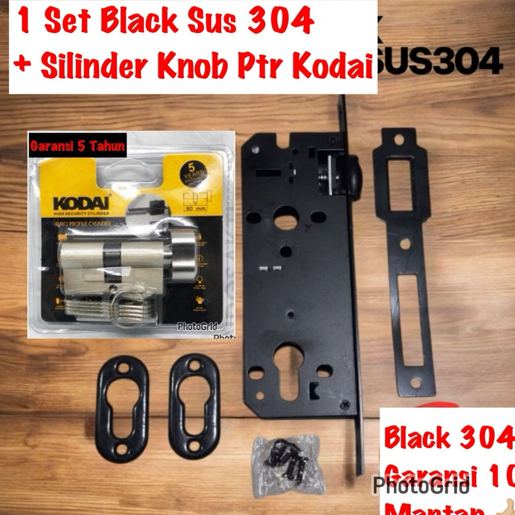 BODY PELOR PINTU DUA KUPU KODAI BLACK STAINLESS 304 Kunci Roller Garansi 5 Tahun/ kunci pelor 40 mm 