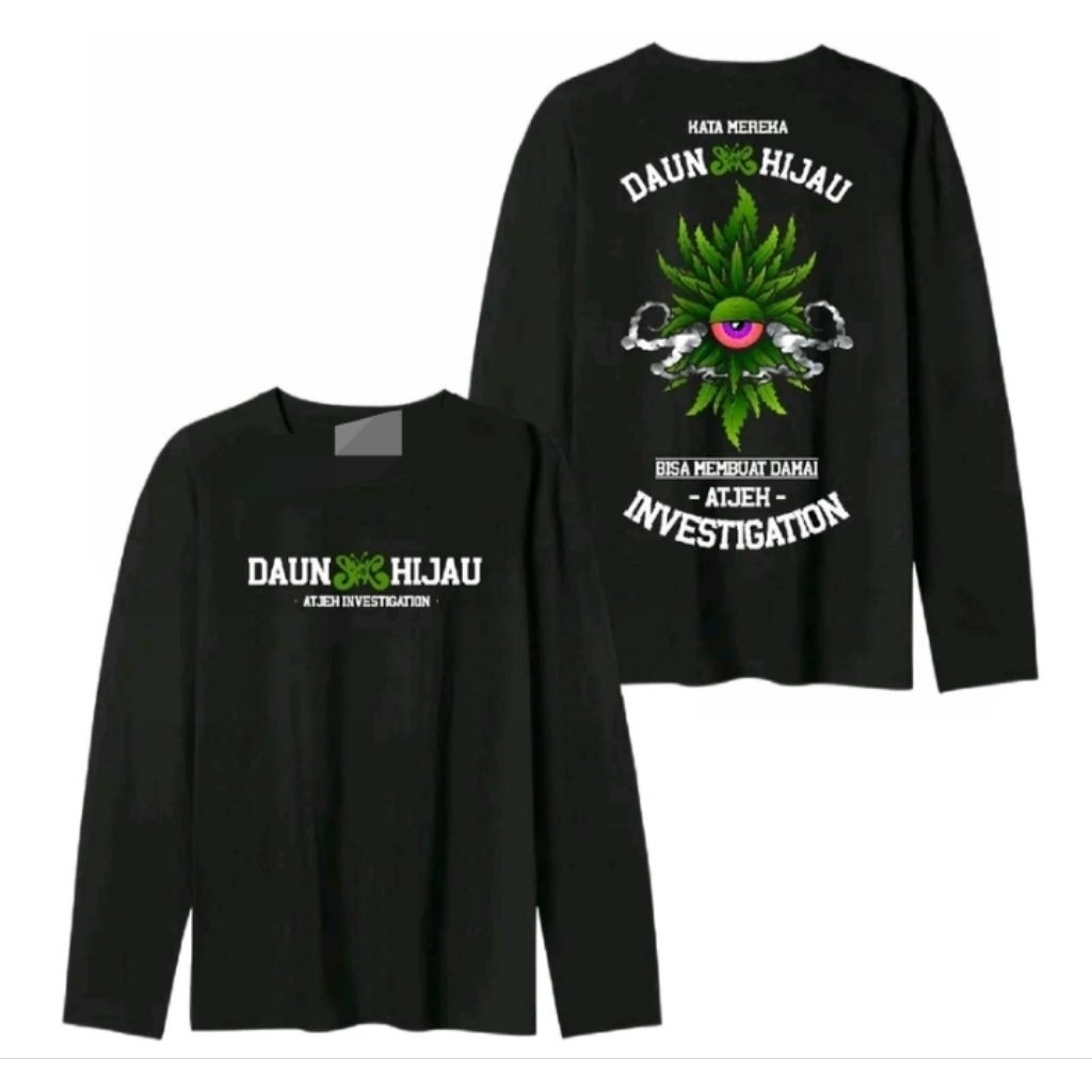 Kaos sablon slank daun hijau atjeh lengan panjang t-shirts distro unisex katun bahan adem