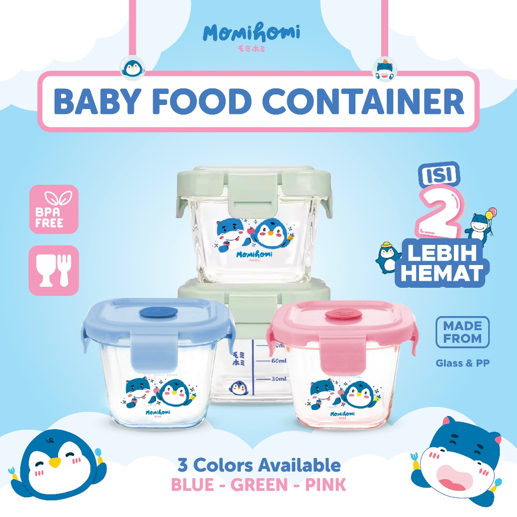 {KACA KUALITAS PALING TAHAN PANAS} MOMI HOMI Food Container Mpasi Bayi Wadah Mpasi Kaca Tempat Makan