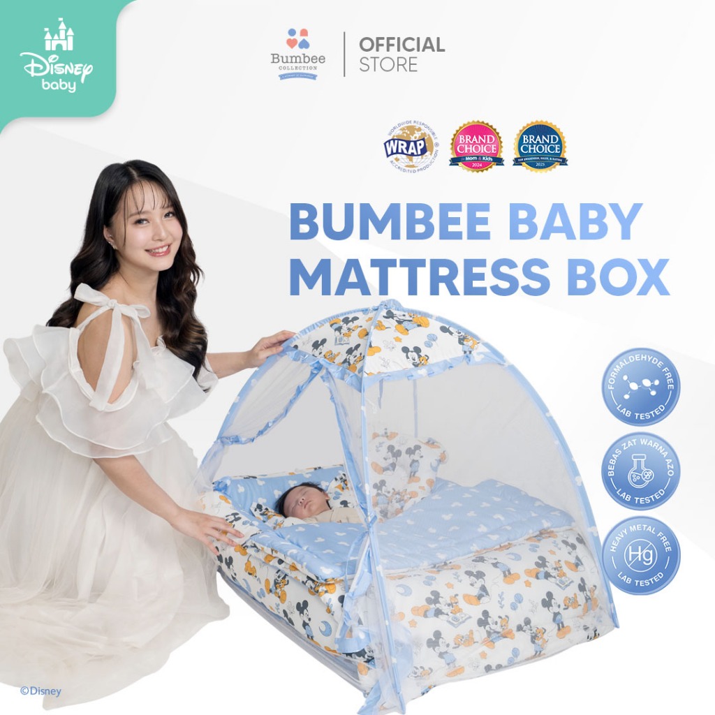 [BUY 1 GET1] Bumbee Collection - Kasur Kotak Bayi + Kelambu Baby Mattress Box FREE Cuddle Hug Baby