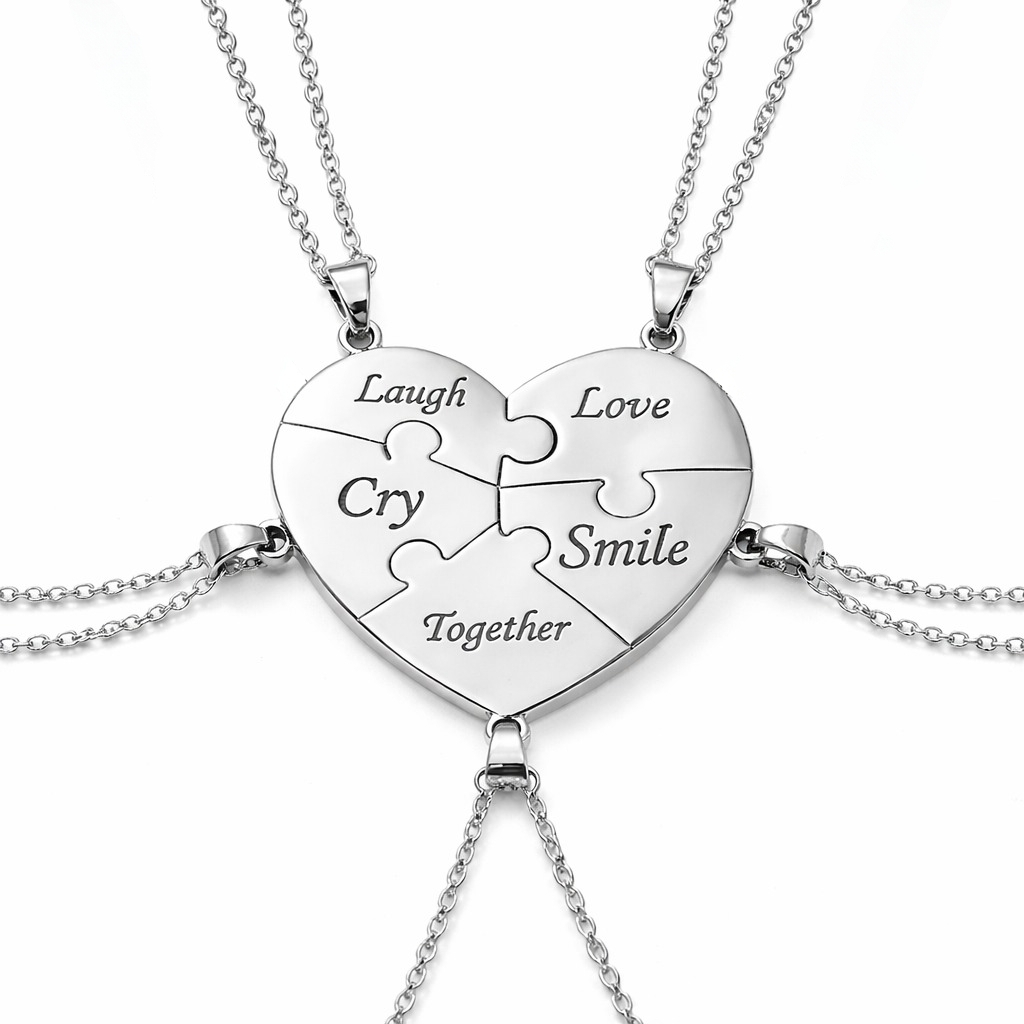 Kalung Persahabatan Puzzle Love 5pcs Set BFF Necklace Best Friend Forever Couple Sahabat Kado Unik W