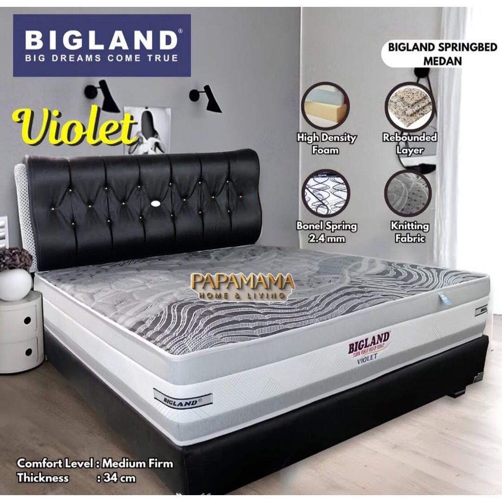 Springbed Bigland 180x200 Violet Tebal 34cm - Matras Fullset Garansi 15thn - Medan