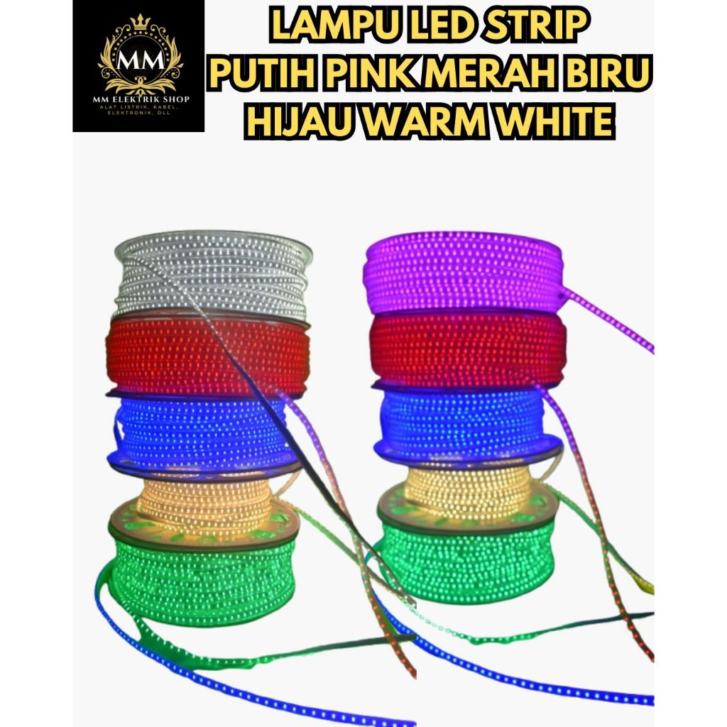 Lampu Led Strip Selang Segi Smd 100 Meter Warna Biru Merah Hijau Pink Putih Warm White EMICO