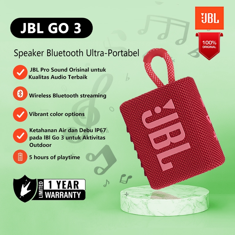 100%original JBL Go 3 Portable Bluetooth Speaker Big Audio And Punchy Bass IP67 Waterproof And Dustp