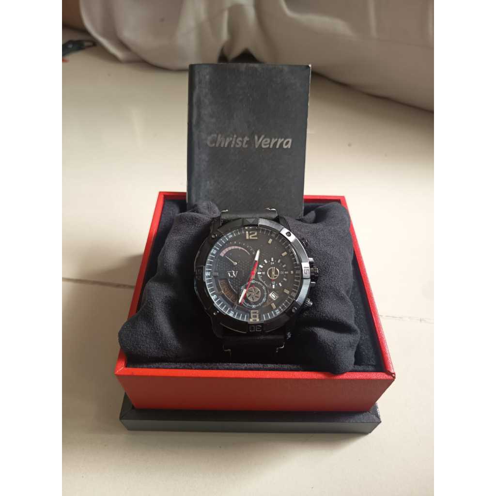 Jam Tangan Pria Christ Verra 67396G-26 Black Leather Strap Original & Garansi Resmi