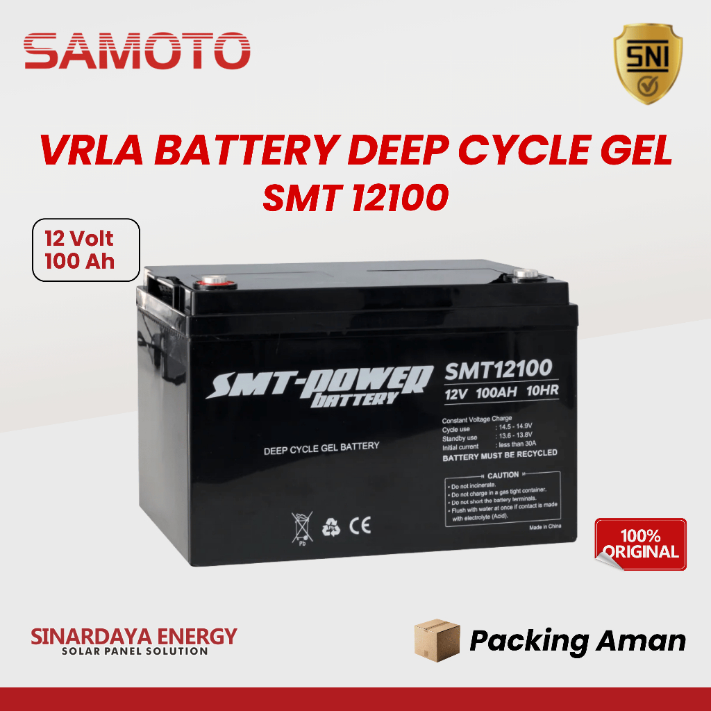 Aki Kering SAMOTO 12100 12V 100Ah VRLA Deep Cycle Gel Battery - SMT 12V 100Ah Aki Solar Cell Panel S