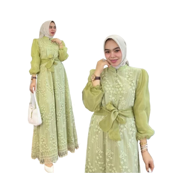 New Maxi Dress Brukat Aneska / Fashion Muslimah Outfit Kondangan / Bisa COD