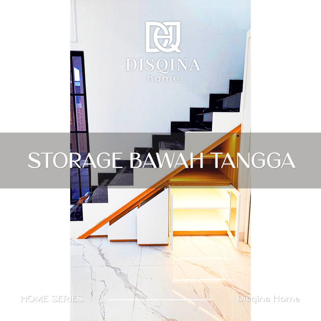 Lemari Bawah Tangga Custom Minimalis Storage Bawah Tangga Modern Rak Penyimpanan Hemat Ruang