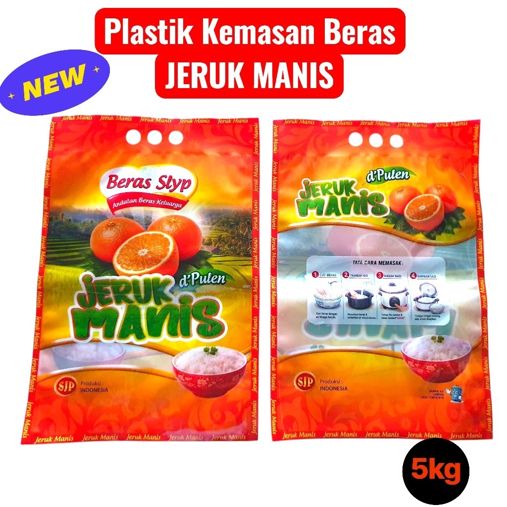 100Pcs Kemasan Beras Rinjani/ Daun Suji/BMW/ Rojolele 5KG/Rojolele 5KG Hitam/Ramos Bandung/Rajalele