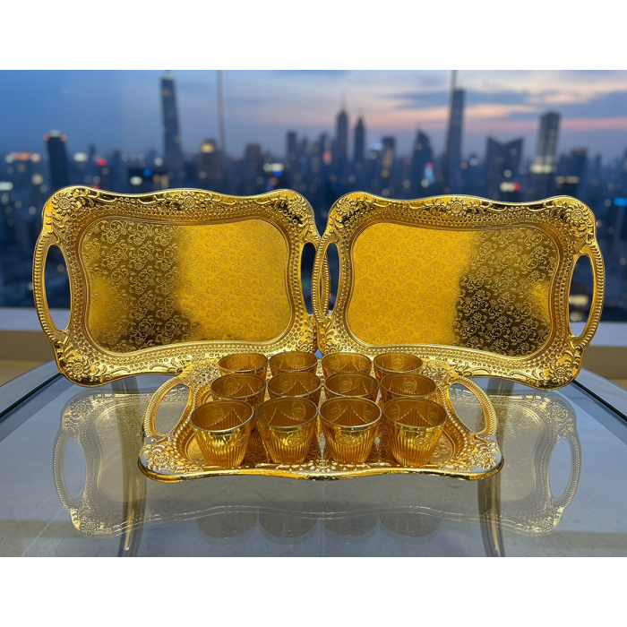 Paket Gelas Mini 1 Lusin+ Nampan Gold Gelas Zamzam/Cucing Oleh Oleh Haji