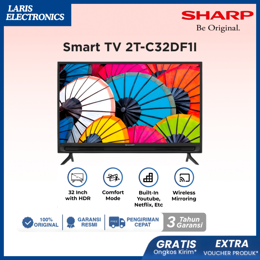 SHARP TV 32 Inch 2T-C32DF1 | Smart TV | Netflix | Youtube | Bluetooth | Wireless mirrorring