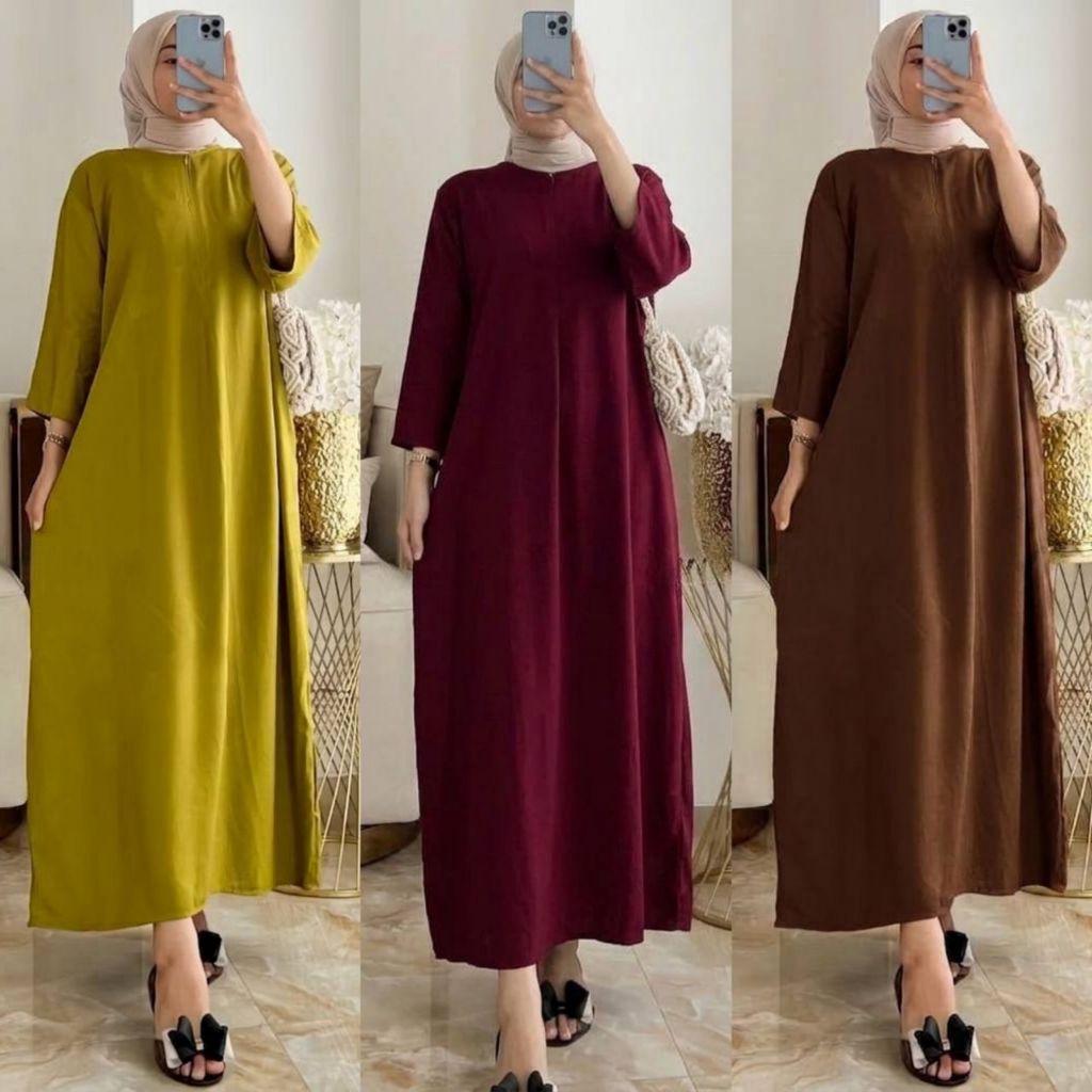 Daster lengan 3/4 rayon twill premium - daster polos rayon twill premium
