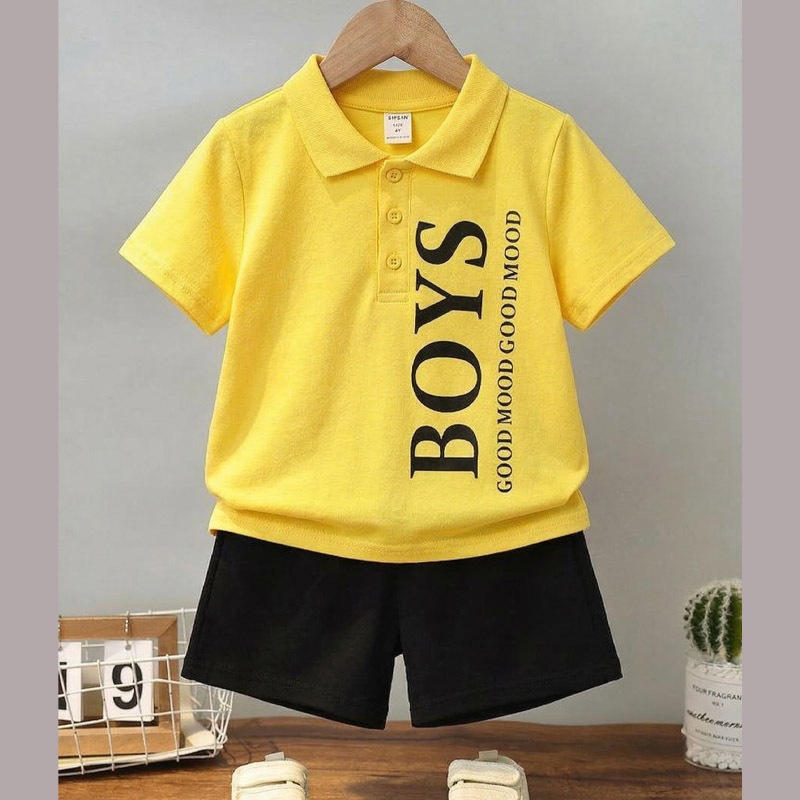 Setelan Baju Kaos Kerah Anak Pria Motif Boys Umur 1 Tahun - 5 Tahun