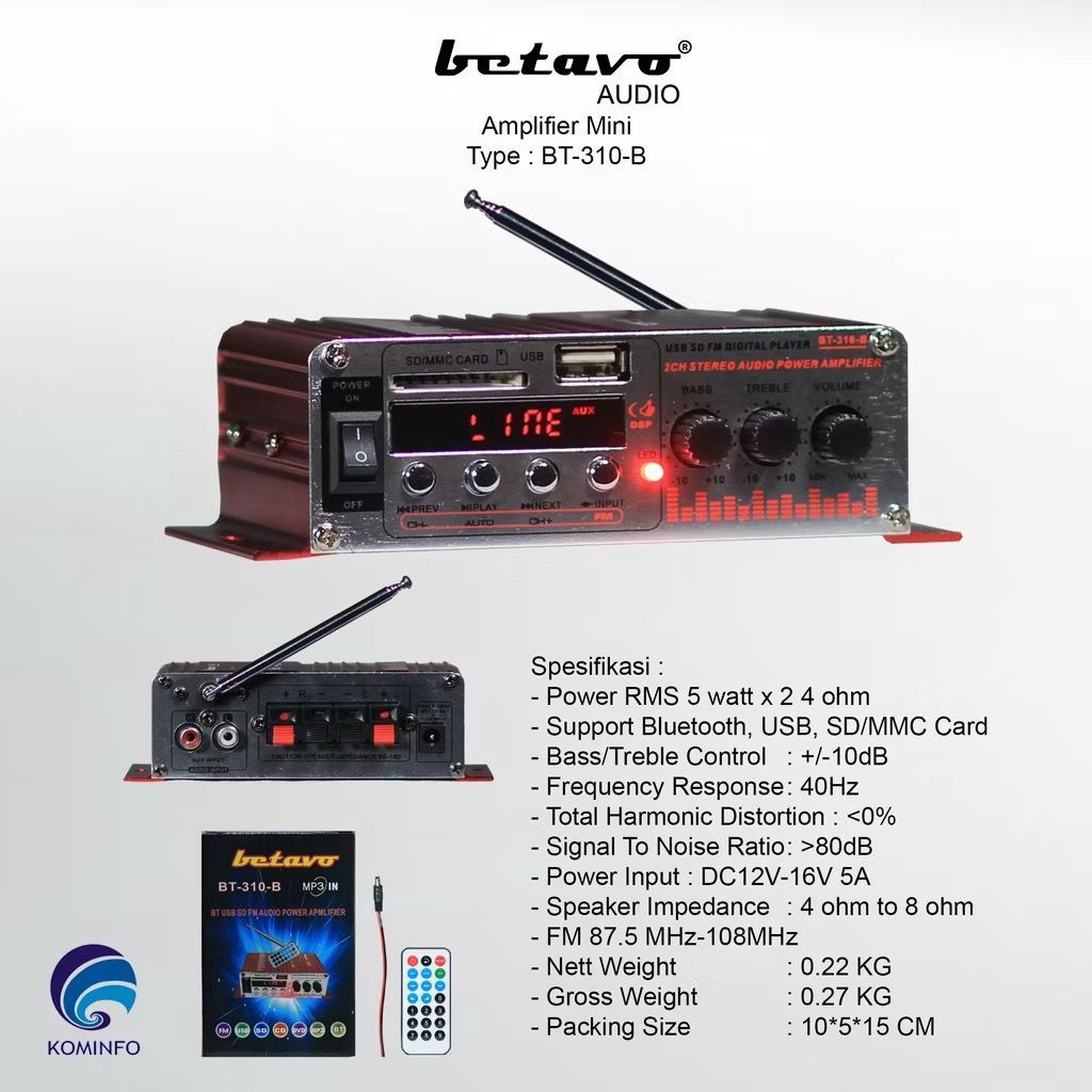 AMPLI MINI DC BETAVO BT 310 B / BT310B ORIGINAL AMPLIFIER BLUETOOTH MOBIL RUMAH KARAOKE