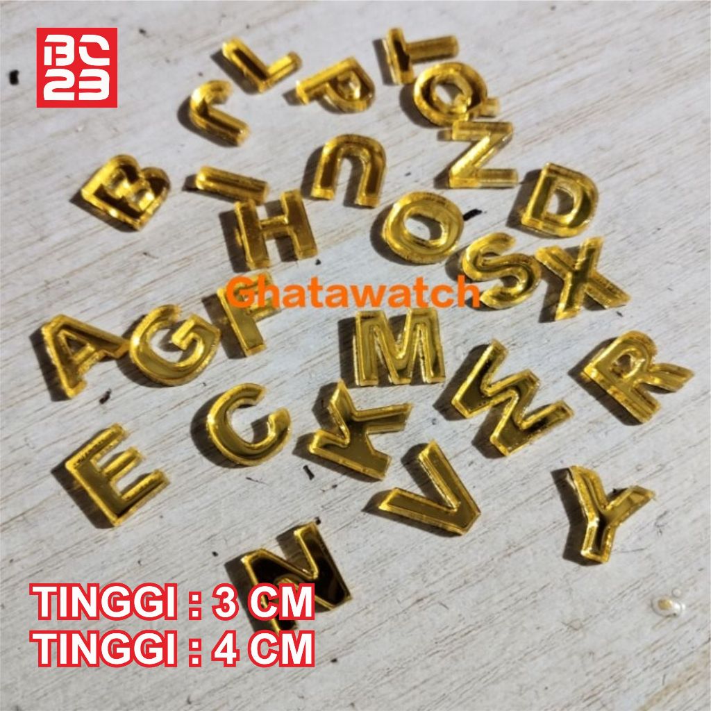 HURUF TIMBUL KECIL AKRILIK MIRROR ANGKA KECIL ALFABET TINGGI 3 DAN 4 CM