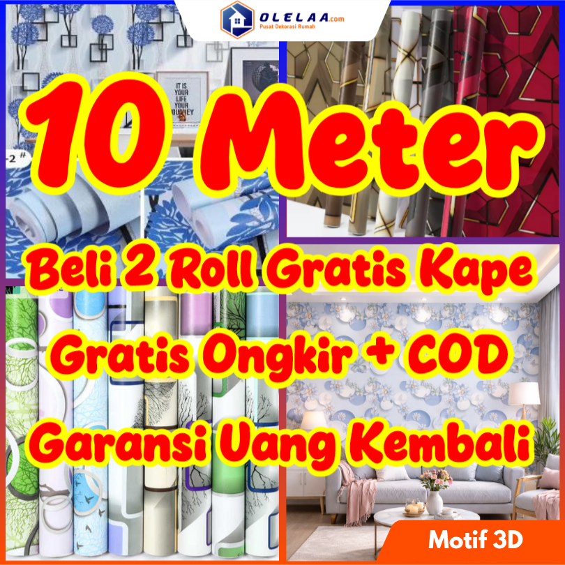 Wallpaper Dinding 10M Self Adhesive Motif 3D Timbul Terlengkap Stiker Dinding 45cm x 10m Premium Bel