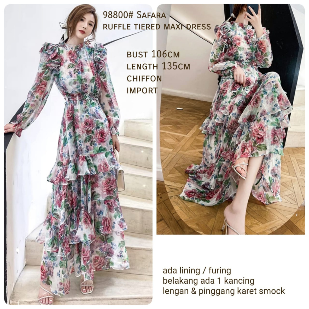PROMO TM 98800# SALE safara ruffle tiered maxi dress 3M ORIGINAL