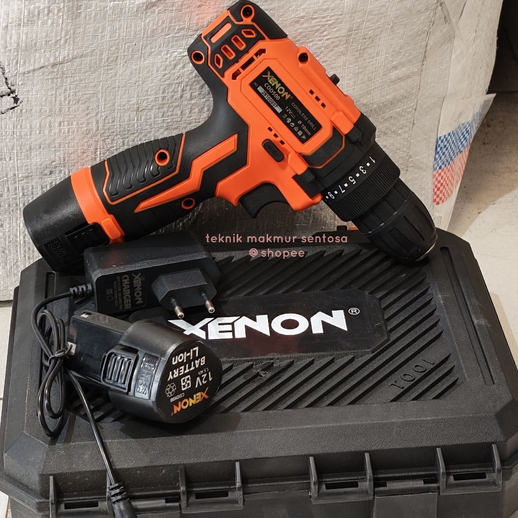 Mesin Bor Baterai 12V Xenon CDD500 Cordless Drill 12 Volt Volt CDD 500 Batt Tanpa Kabel