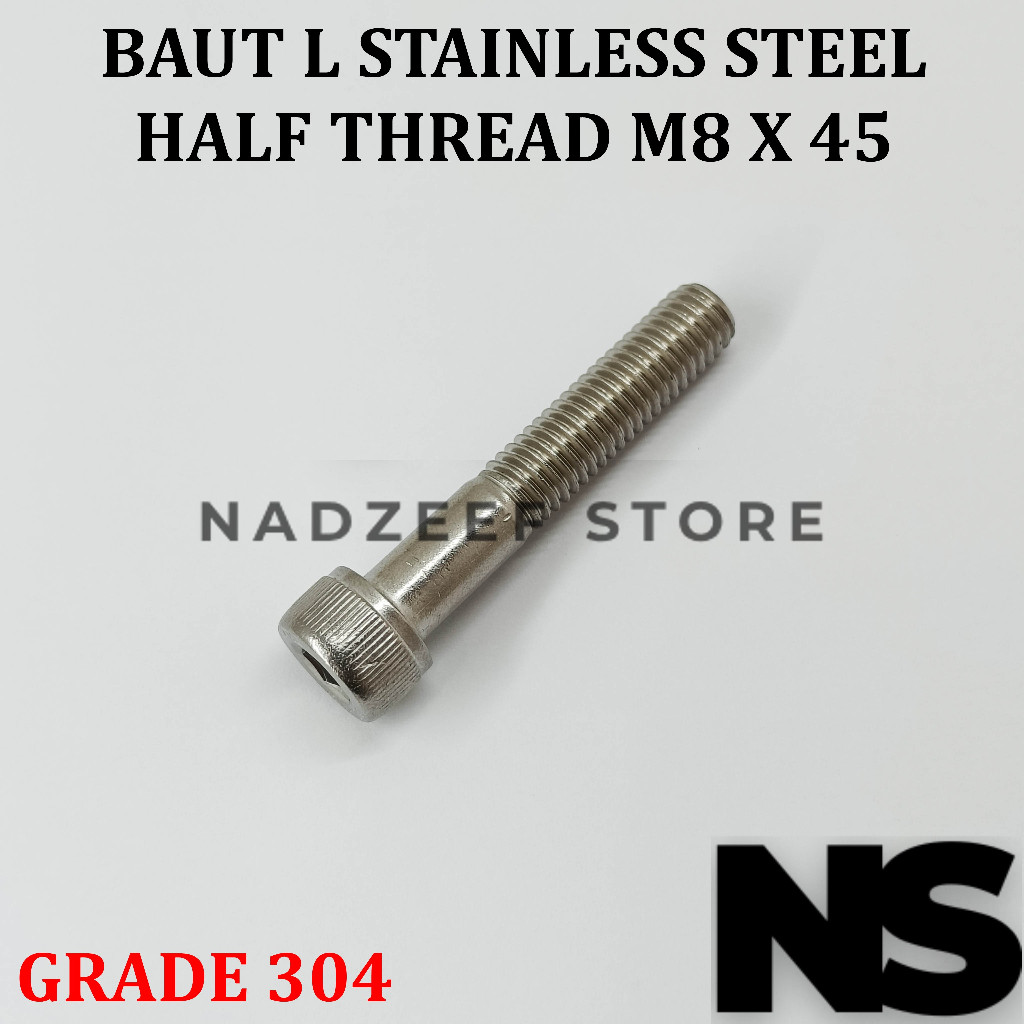 Baut L M8x45 M8 x 45 Half Drat Stainless Steel 304