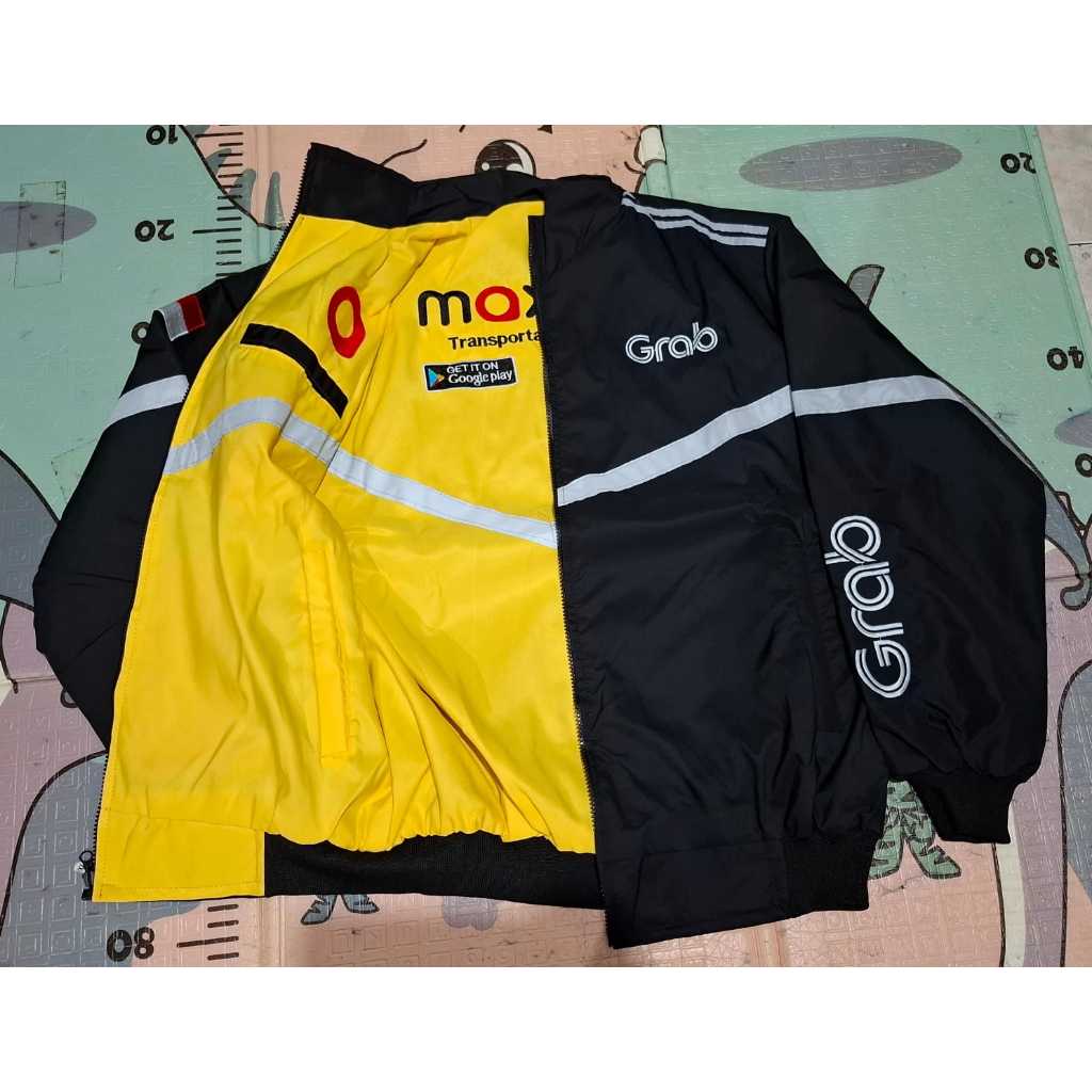 JAKET MAXIM KUNING SEMUA BOLAK BALIK GRAB HITAM KEREN WATERPROOF ANTI KOTOR BORDIR REAL PICT BUKAN B