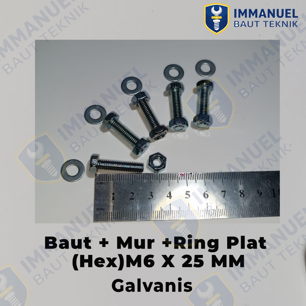 Set Baut Mur Ring M6x25 Putih Baut 6x25 Kunci 10 Full Drat Mur M6