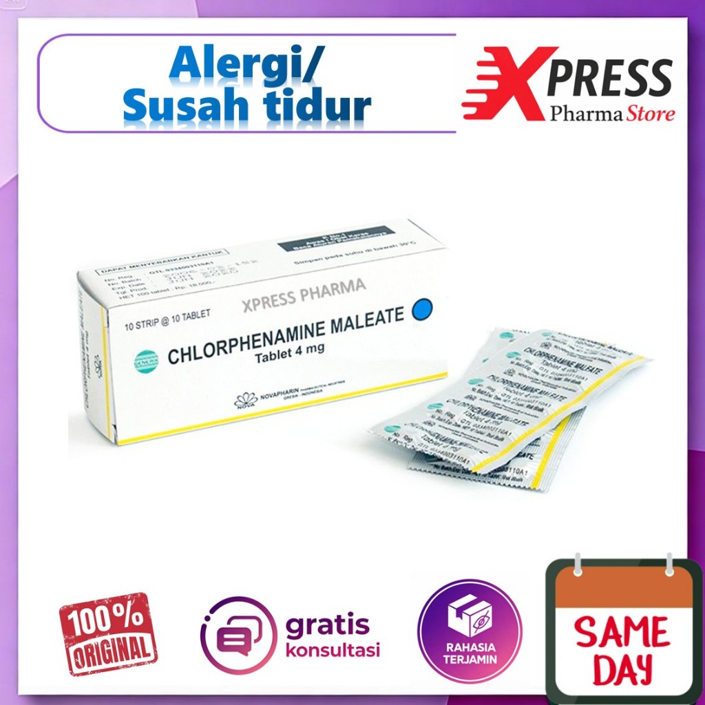 XPRESS ! Chlorphenamine Maleate Nova STRIP ctm 4mg 4 mg Tablet Obat Alergi Gatal Ngantuk Tidur Chlor