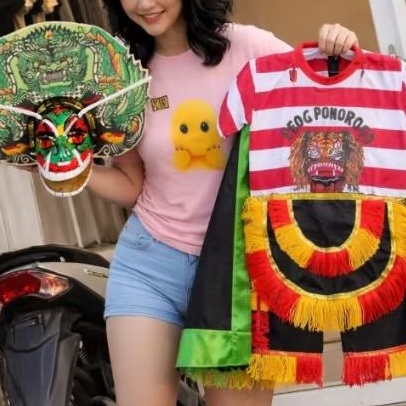 Set Barongan Kostum Reog Ponorogo Anak Lengkap Kaos Reog Celana Jaranan Embong