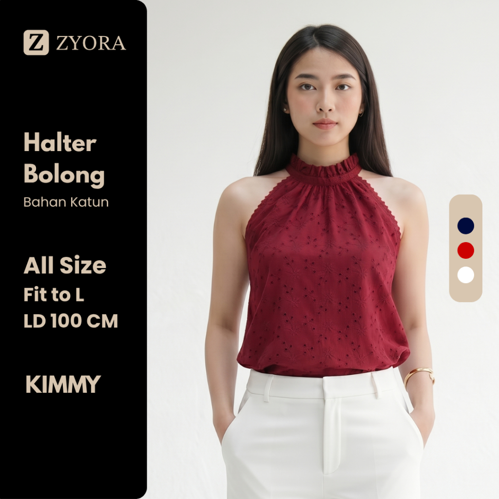 ZYORA Atasan Wanita Halter Katun Bolong KIMMY Blouse Wanita minimalist Sleveeless tanpa lengan Merah