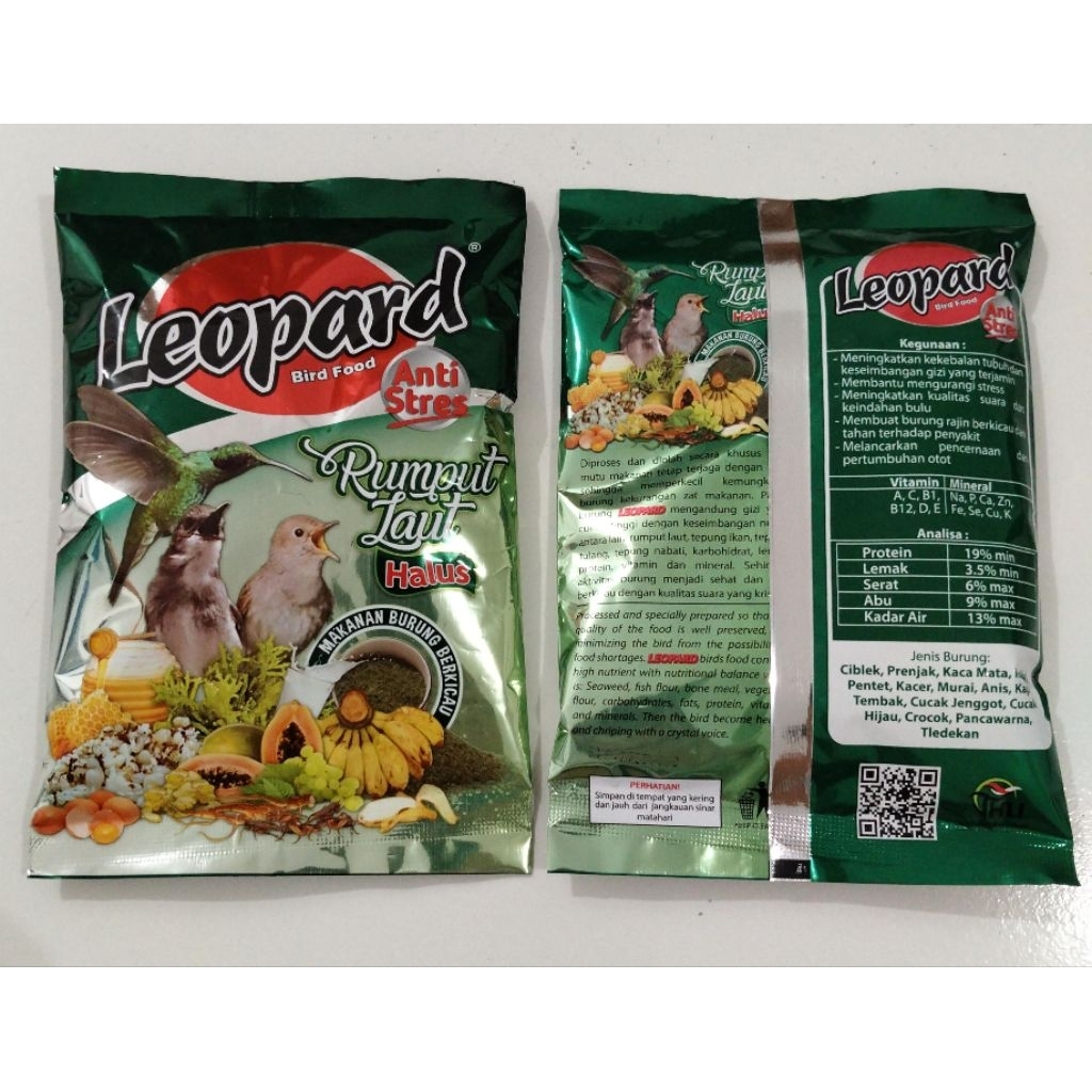 Leopard Rumput Laut halus 200gr, pakan burung berkicau berkualitas (voe/pur) bertekstur butiran halu