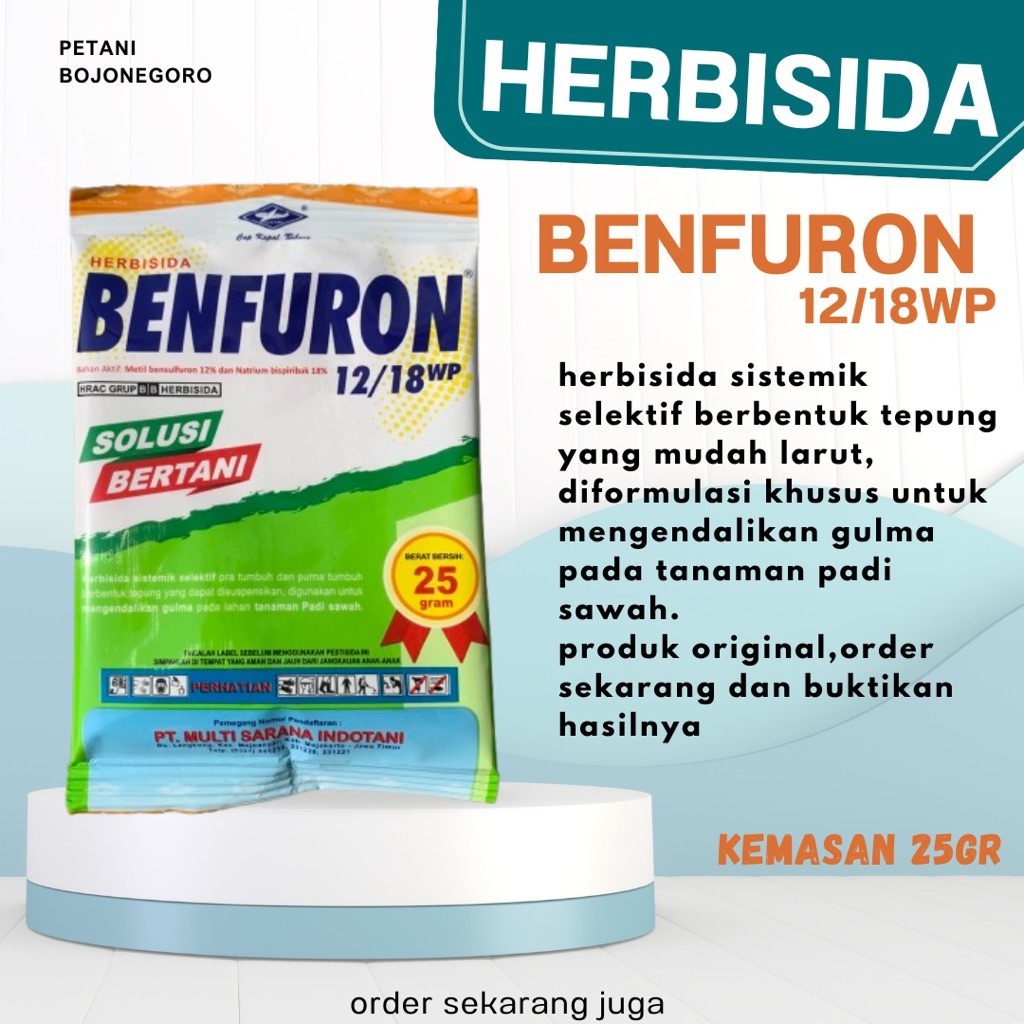 HERBISIDA BENFURON 25 gram. Herbisida purna tumbuh selektif untuk tanaman padi