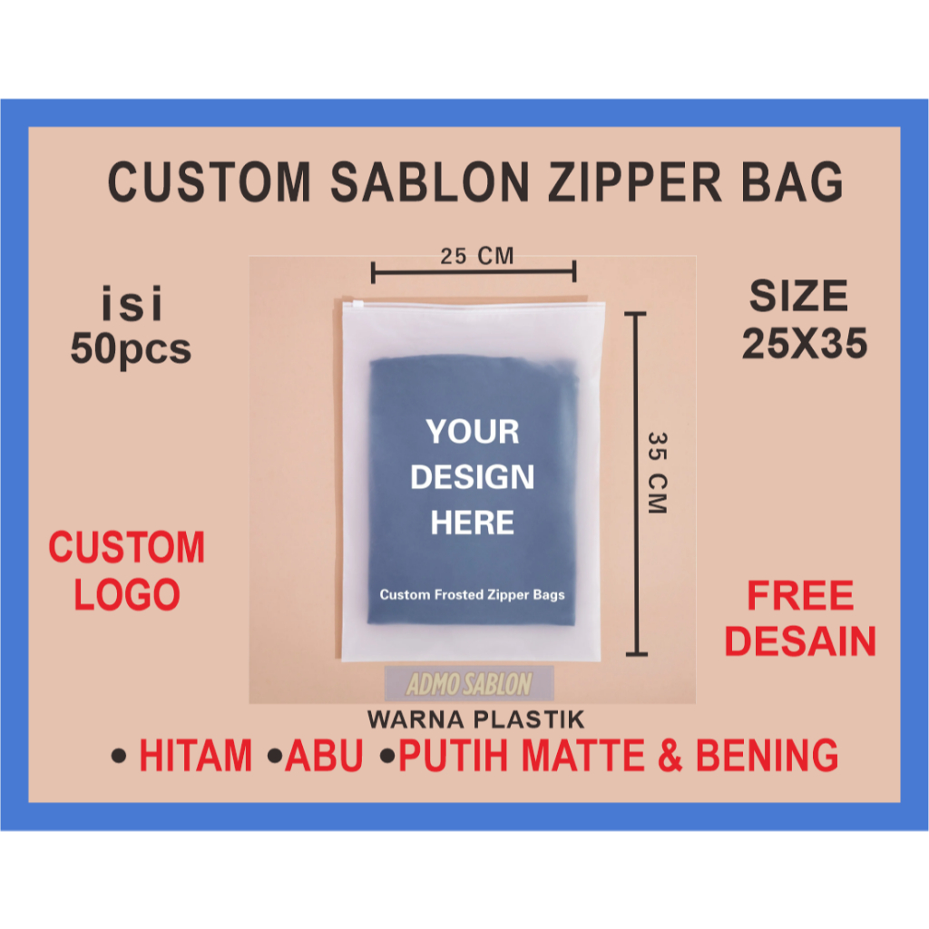 Zipper Bag Ziplock size 25x35 Tebal Custom Zipper Bag 25x35 isi 50 pcs Sablon Plastik Ziplock Impor 