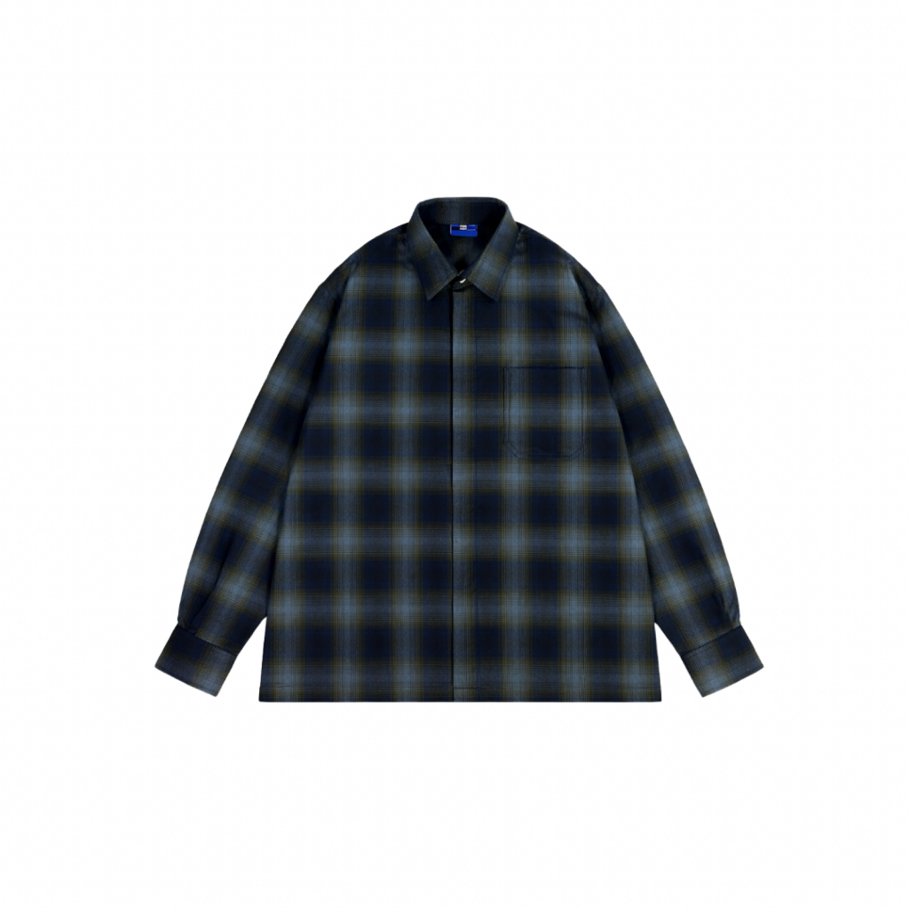 Kubik Society Flanel Veterano - Kemeja Flanel Dark Nano Hidden Button Tebal Halus