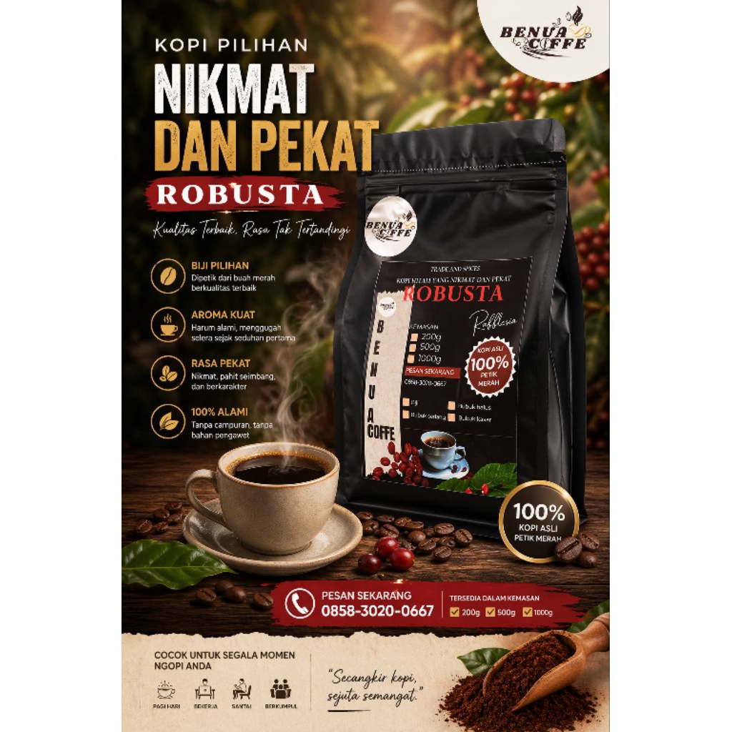 Bubuk Kopi Robusta 1kg, Tanpa Campuran, 100% asli kopi pilihan