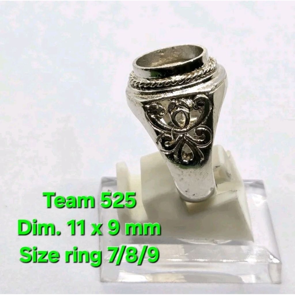 Ring emban alpaka super dim 11x9 tanam motif kerawang kupu kupu / pengikat ring cincin batu akik ece