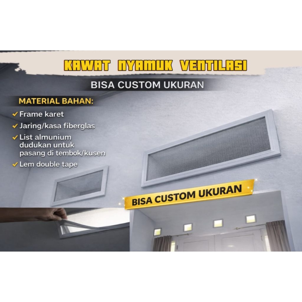 Kawat Nyamuk Fiberglass Frame Karet Dudukan List Almunium