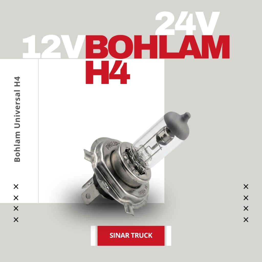 Bohlam Lampu Depan H4 Halogen 12V 24V Universal Terang Fokus - Lampu Utama Mobil Truk Bus Pick Up Is