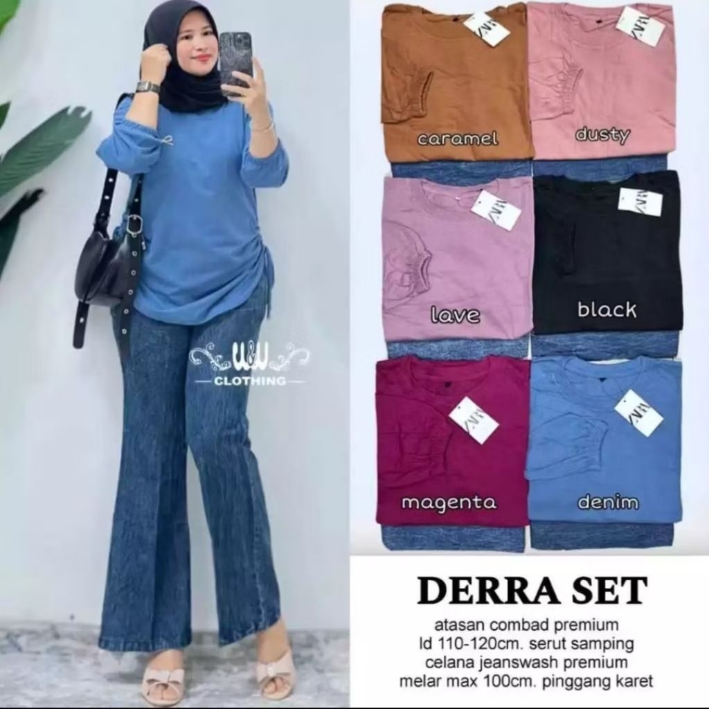 Setelan Combed Jeans Sand Wash Wanita Dewasa Desain Modern/ Setelan Wanita Terbaru Kekinian/ One Set