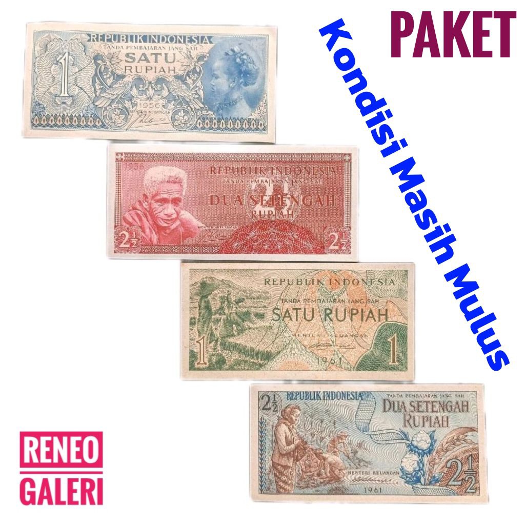 Paket mulus 4 lembar Seri Suku bangsa dan Sandang Pangan Tahun 1956 1961 Uang kertas kuno duit jadul