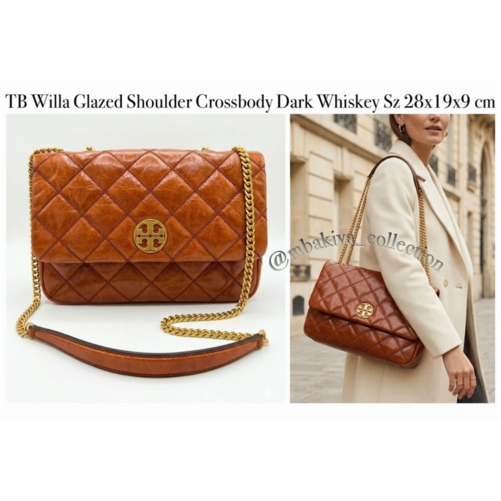 TB Willa Glazed Shoulder Crossbody Dark Whsky
