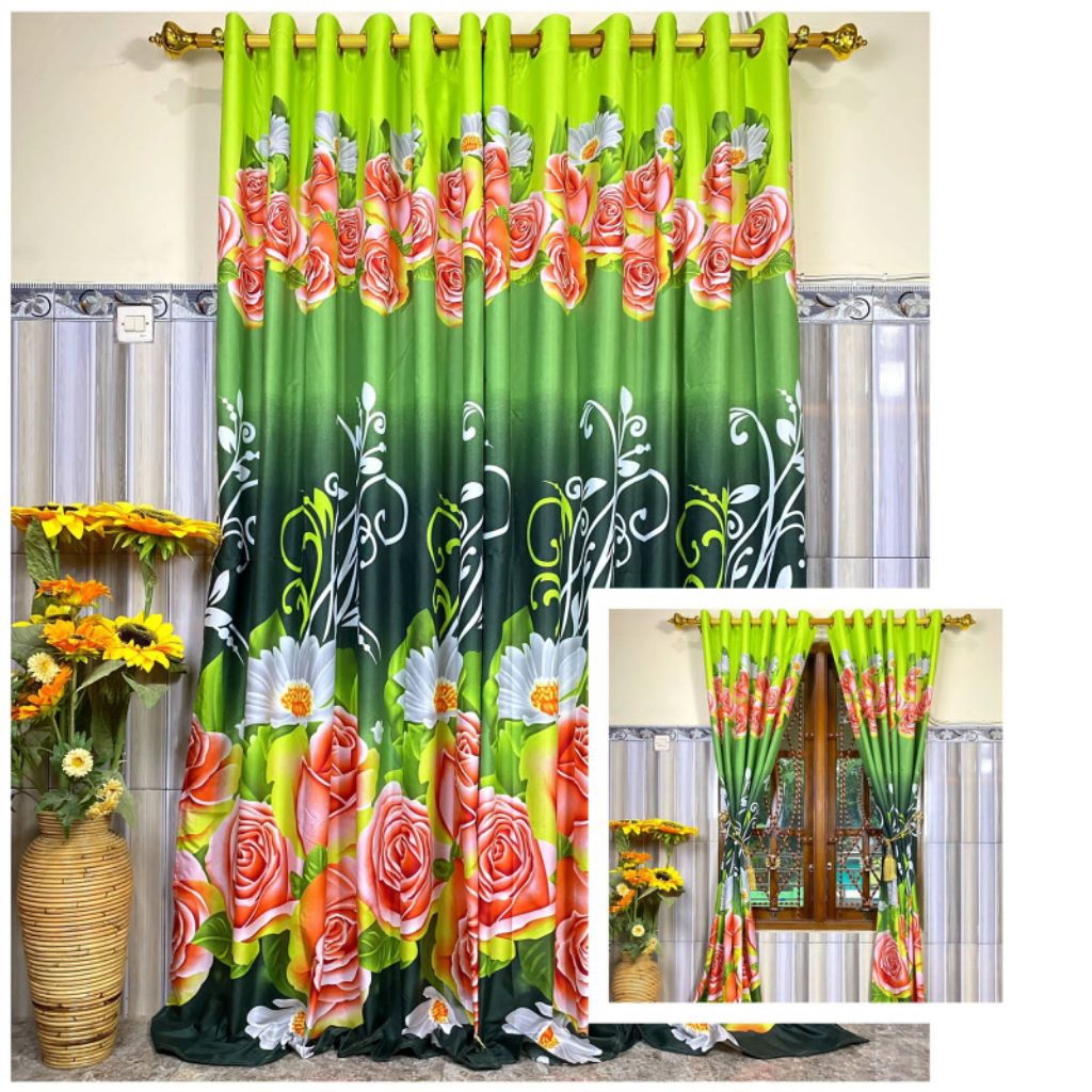 Gorden Semokring 12 Motif Bunga Mawar Untuk Jendela & Pintu Moderen