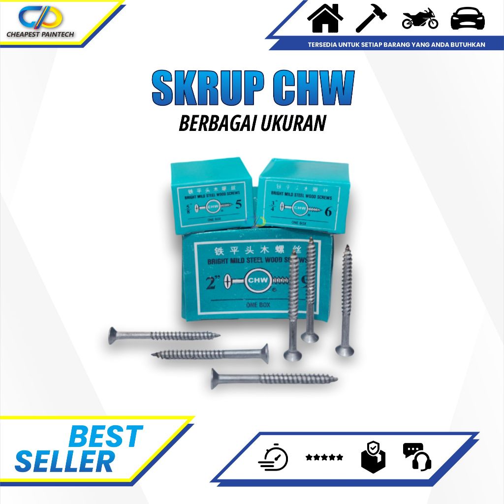 SKRUP KAYU CHW Berbagai Ukuran [KOTAK]