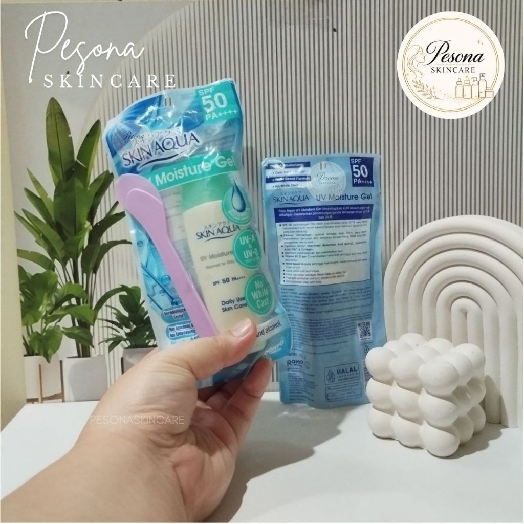 Free Spatula - Sunscreen Kulit Normal & Berminyak -Skin Aqua Sunscreen Hijau UV Moisture Gel SPF 50 