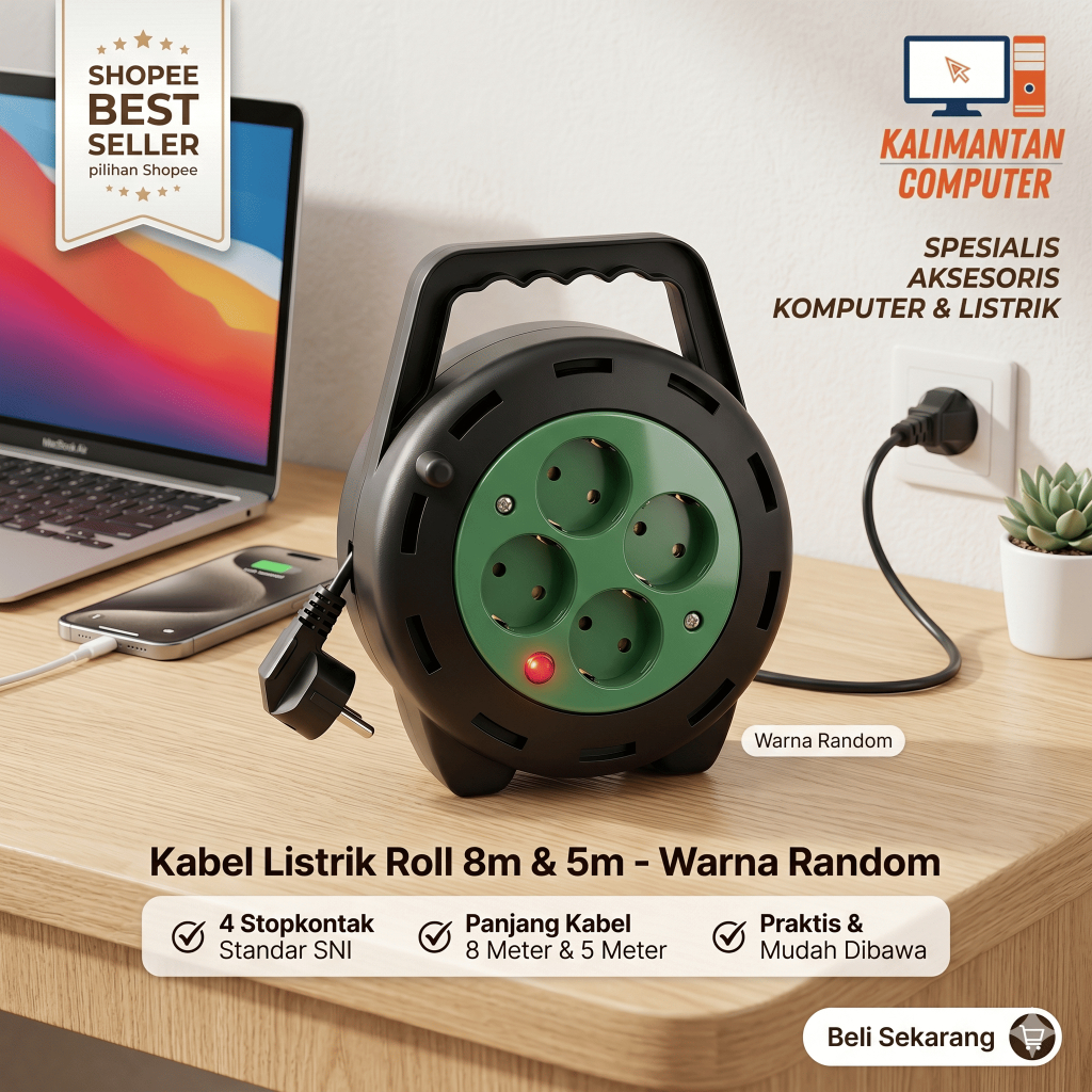 kabel listrik roll STOP KONTAK gulung 8 METER & 5 METER WARNA RANDOM