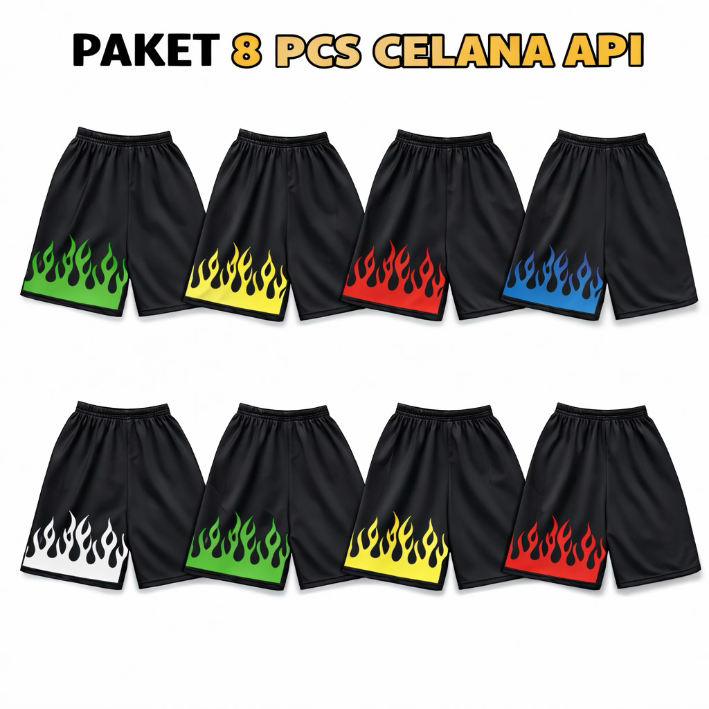Paket 8 Celana Kolor Motif Api Pria Remaja-Dewasa Bahan Tebal | Celana Kolor Motif Api