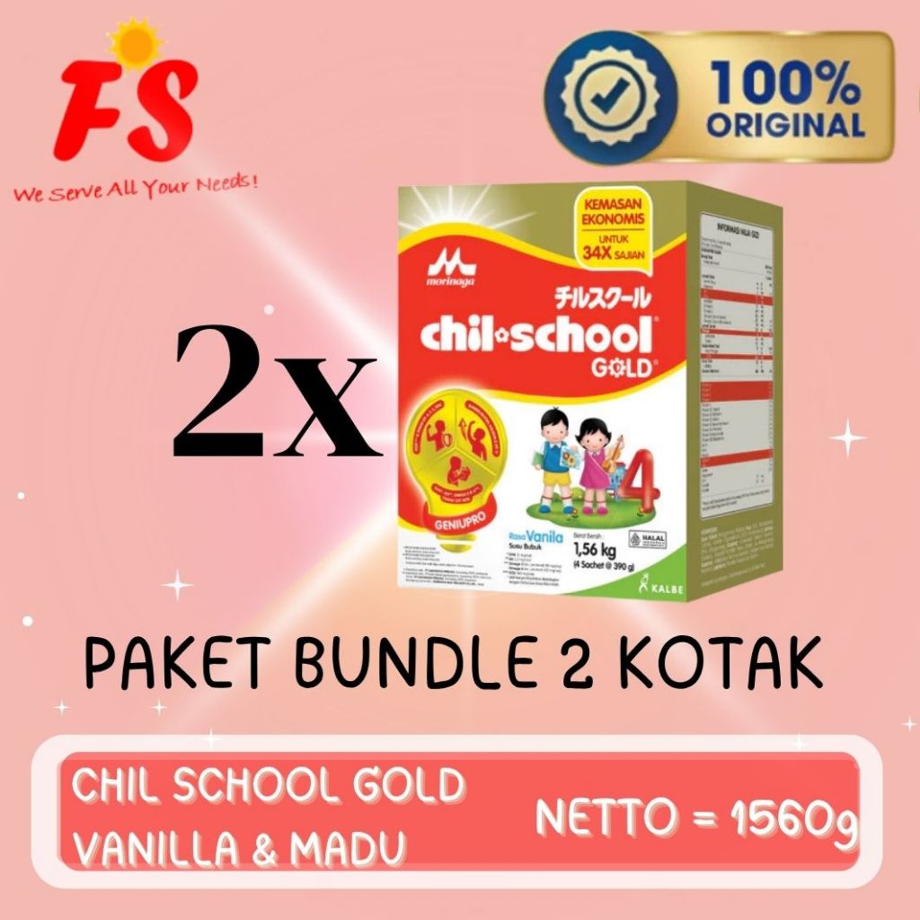 (2 KOTAK) MORINAGA CHIL SCHOOL GOLD VANILA & MADU 1560G SUSU FORMULA PERTUMBUHAN ANAK USIA 3-12 TAHU