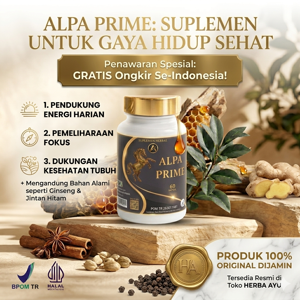ALPA PRIME Kapsul Stamina Pria Dewasa 60 Kapsul | Suplemen Herbal Energi & Vitalitas Pria