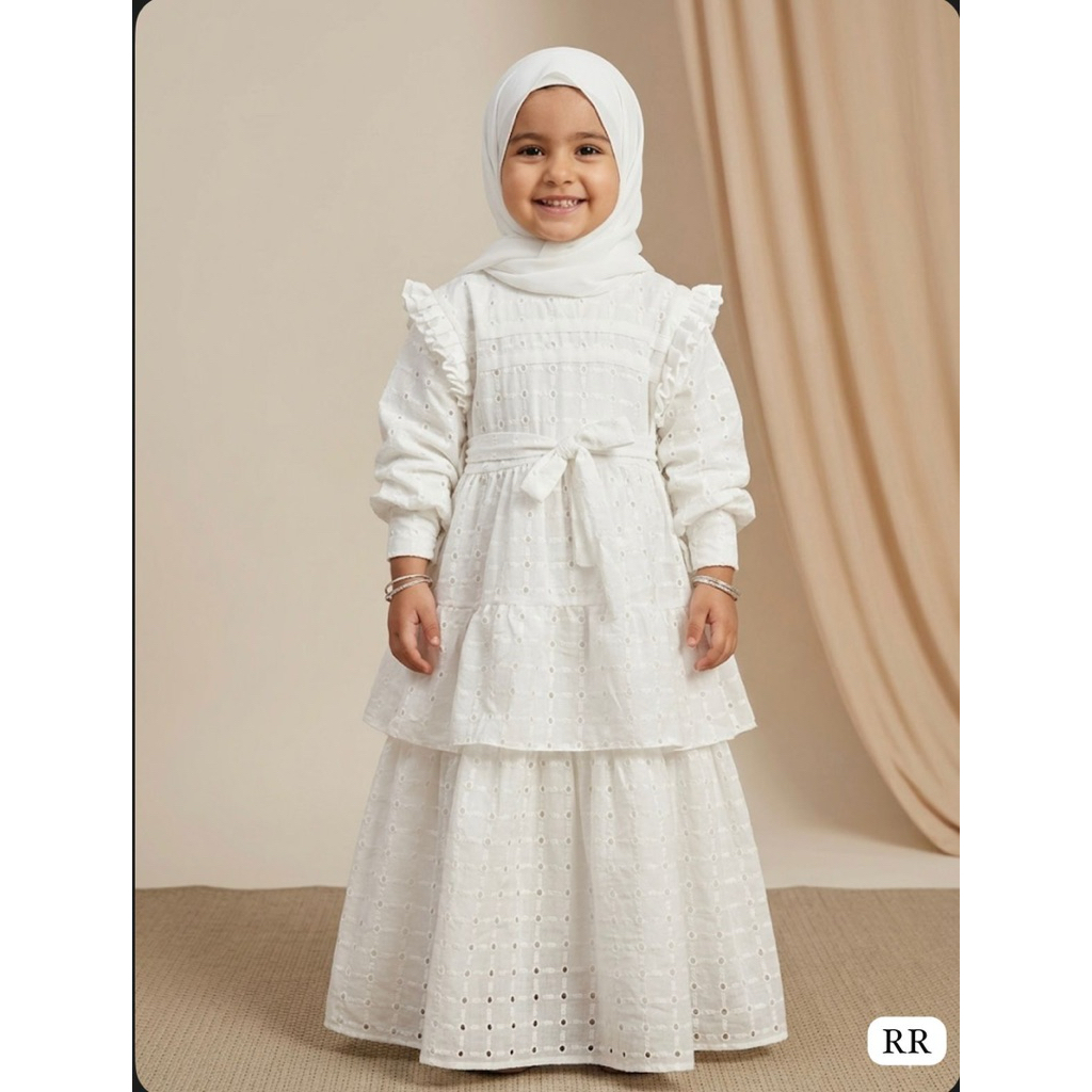 Thirka Kids - Baju Gamis Anak katun bolong Full Puring || Baju Gamis Anak katun bordir