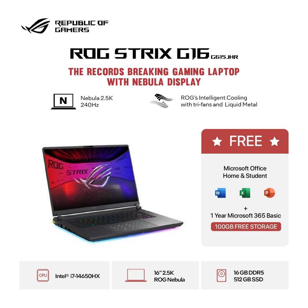 ASUS ROG STRIX G16 G615JHR I7 14650HX RTX5050 8GB/ 16GB 512GB W11+OHS 16.0 ROG NEBULA WQXGA 240HZ